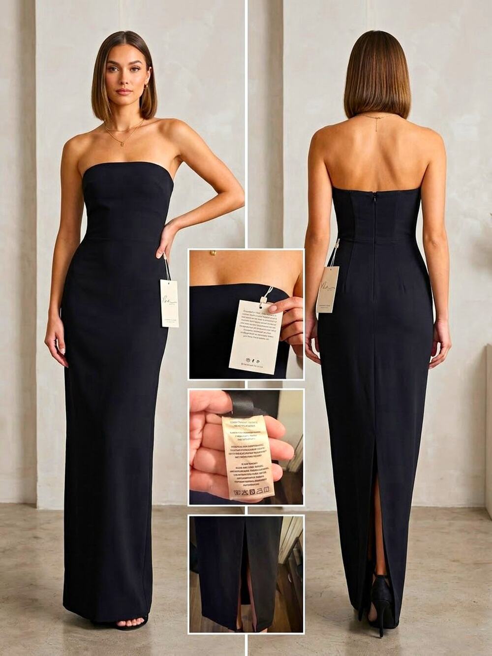 Mew Mews Black Strapless Maxi Statement Dress Size M NWT Structured Back Slit